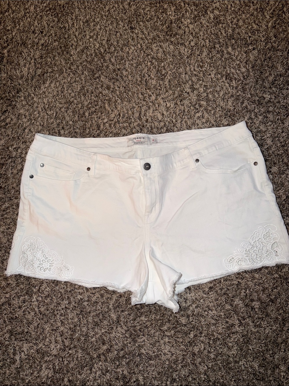 torrid White Denim Shorts with Embroidered Hem Accents